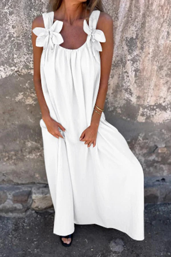 MW | Solid Floral Verschönertes Ärmelloses Lose Maxi Kleid