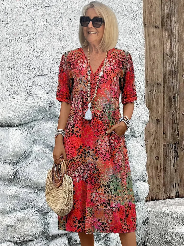 MW | Vibrierendes Midikleid mit Taschen für Frauen