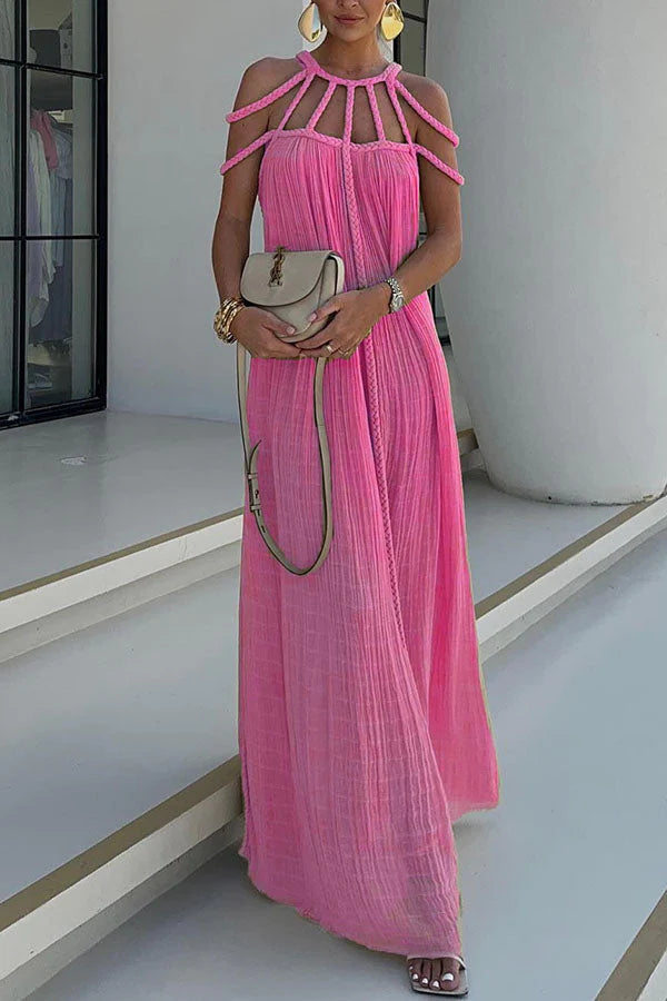 MW | Modern und anspruchsvoll Leinenmischung Drapierte Zöpfe Cover Up Maxikleid