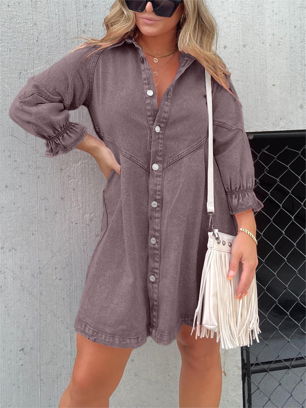 MW | Chic Umlegekragen Denim Midikleid