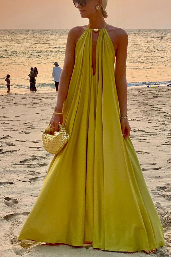MW | Griechische Göttin Unverwechselbar Goldener Neckholder A-line Maxikleid