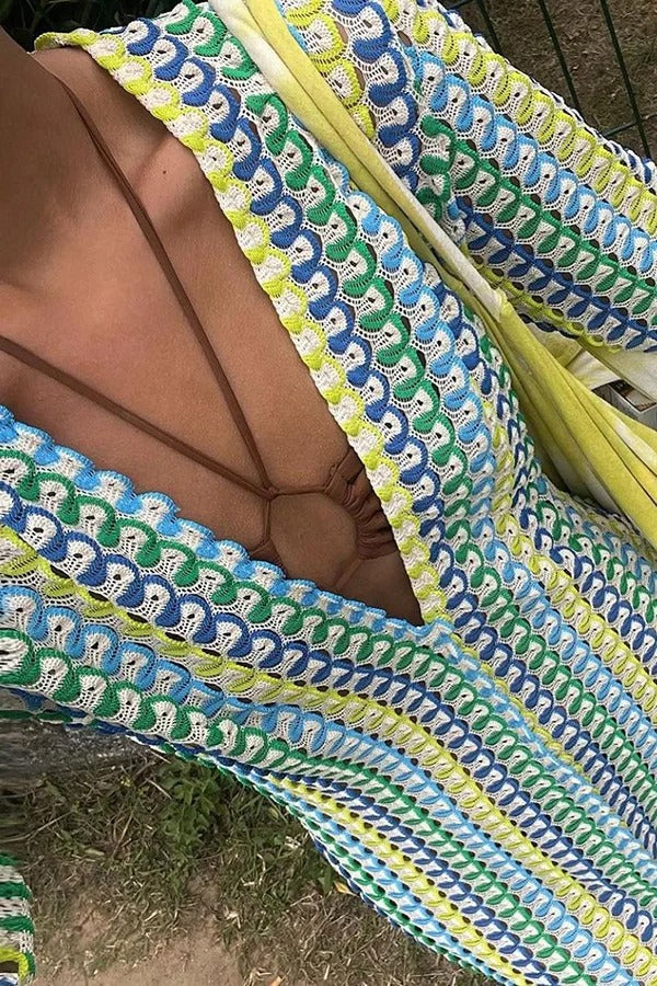 MW | Bondi Strand stricken bunte Welle drucken Langarm Urlaub Maxikleid