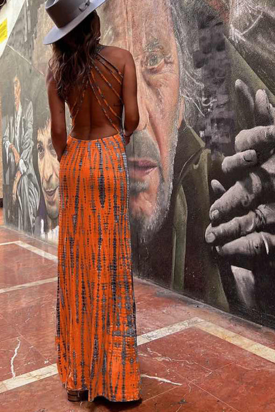 MW | Modern Day Tie-dye Print Rückenschnürung Stretch Maxikleid