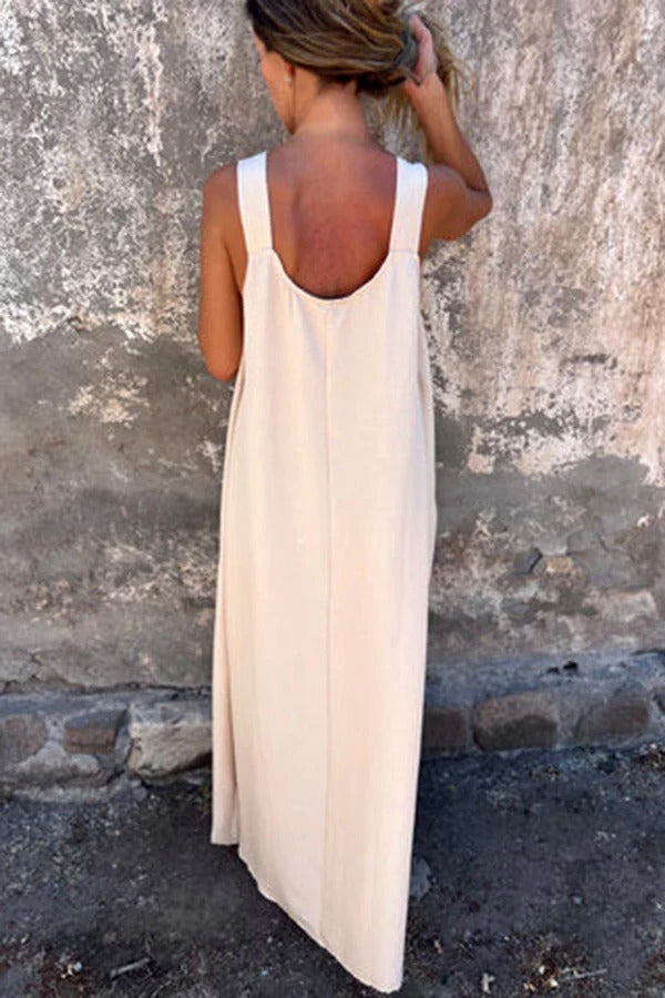MW | Solid Floral Verschönertes Ärmelloses Lose Maxi Kleid