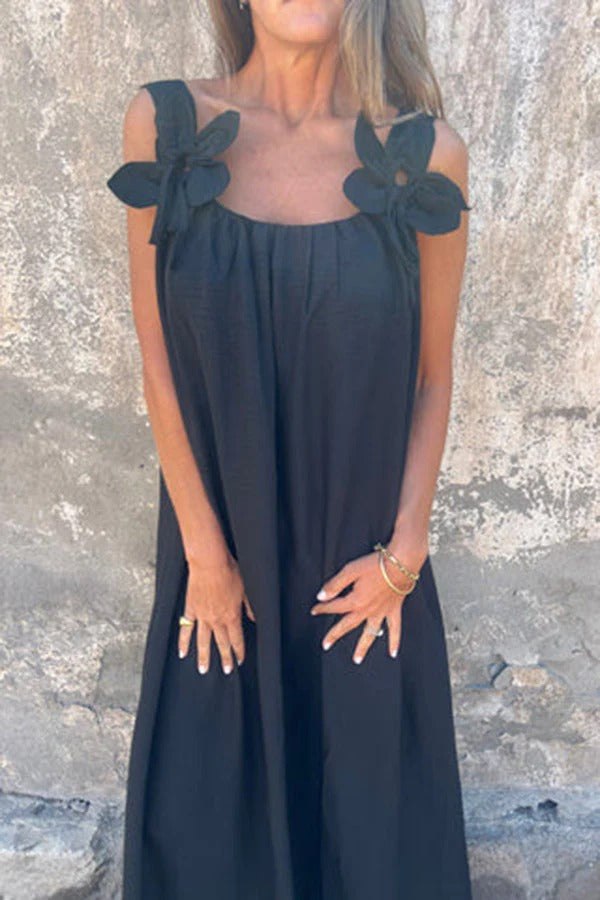 MW | Solid Floral Verschönertes Ärmelloses Lose Maxi Kleid