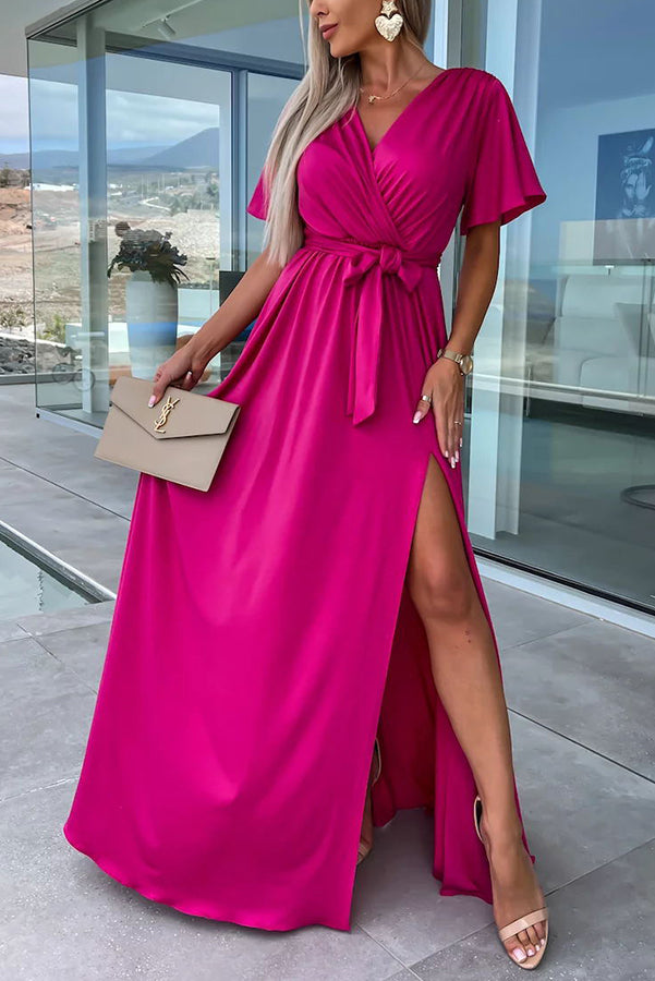 MW | Call Me Confident Glitter Fabric Belted Slit Maxikleid