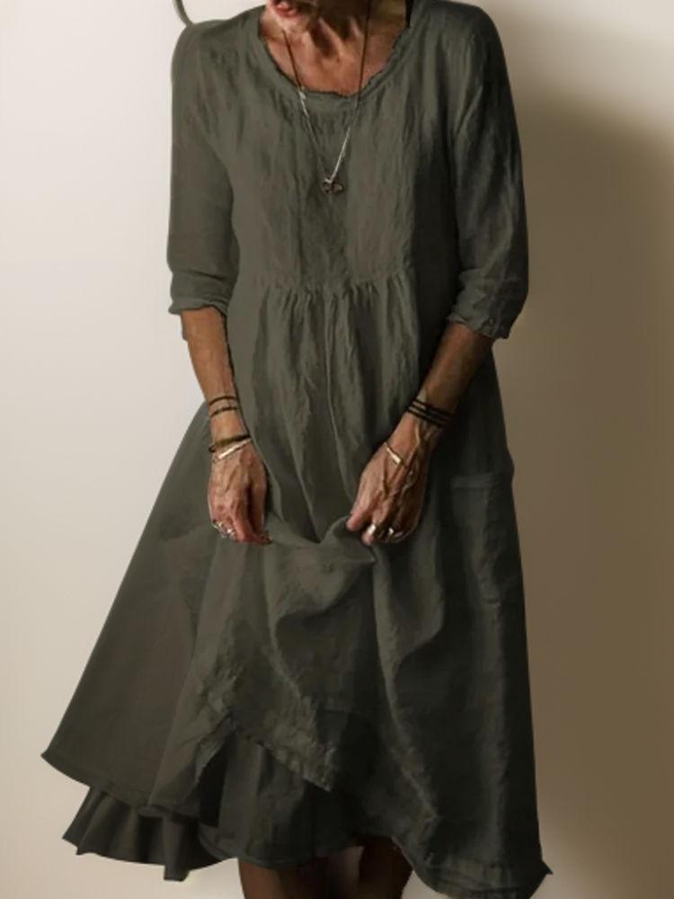 MW | Sommer Plissiertes Midikleid aus Baumwolle und Leinen