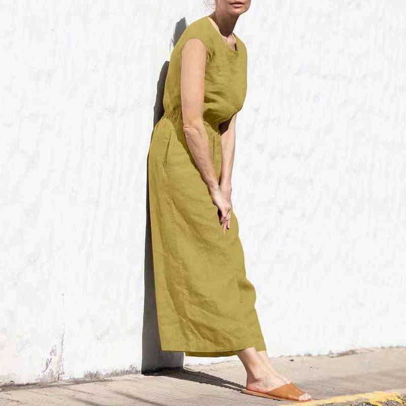 MW | Lässiger Rundhals-Baumwoll-Leinen-Jumpsuit