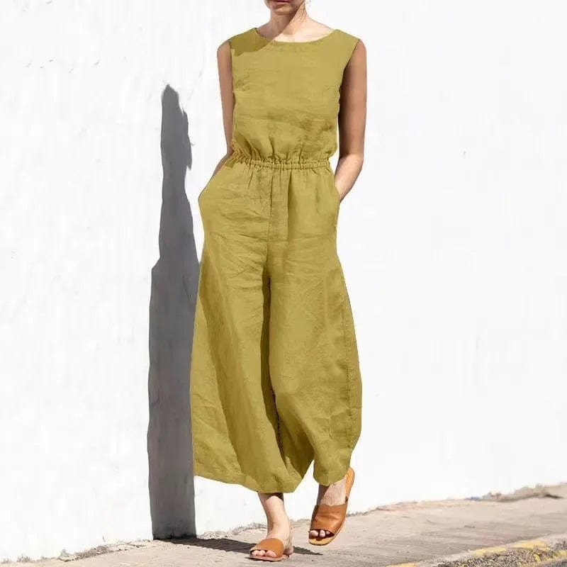 MW | Lässiger Rundhals-Baumwoll-Leinen-Jumpsuit