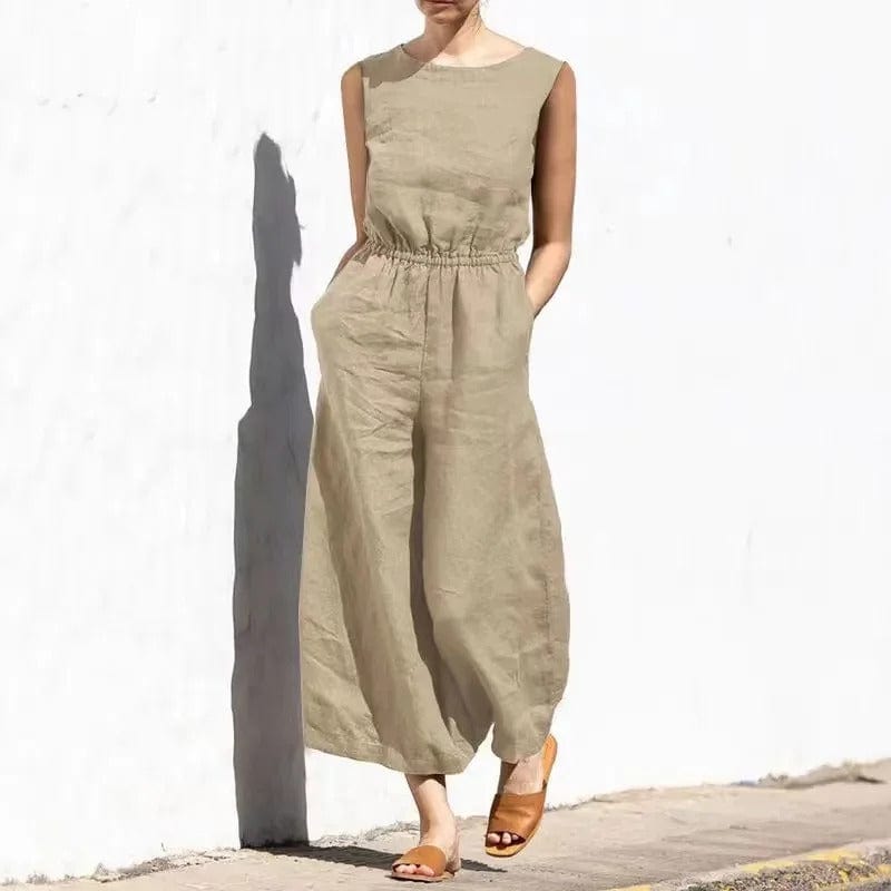 MW | Lässiger Rundhals-Baumwoll-Leinen-Jumpsuit