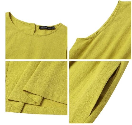 MW | Lässiger Rundhals-Baumwoll-Leinen-Jumpsuit