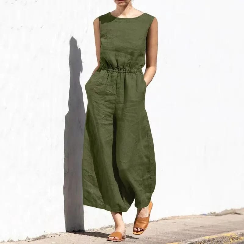 MW | Lässiger Rundhals-Baumwoll-Leinen-Jumpsuit