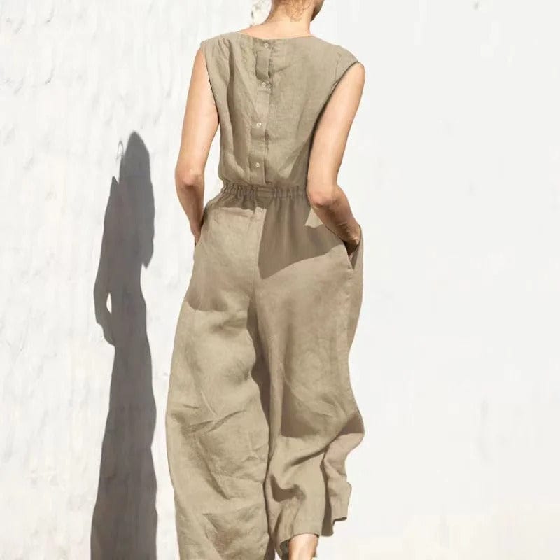MW | Lässiger Rundhals-Baumwoll-Leinen-Jumpsuit