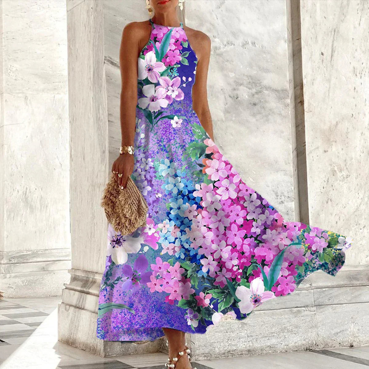 MW | Langes ärmelloses Neckholder-Kleid