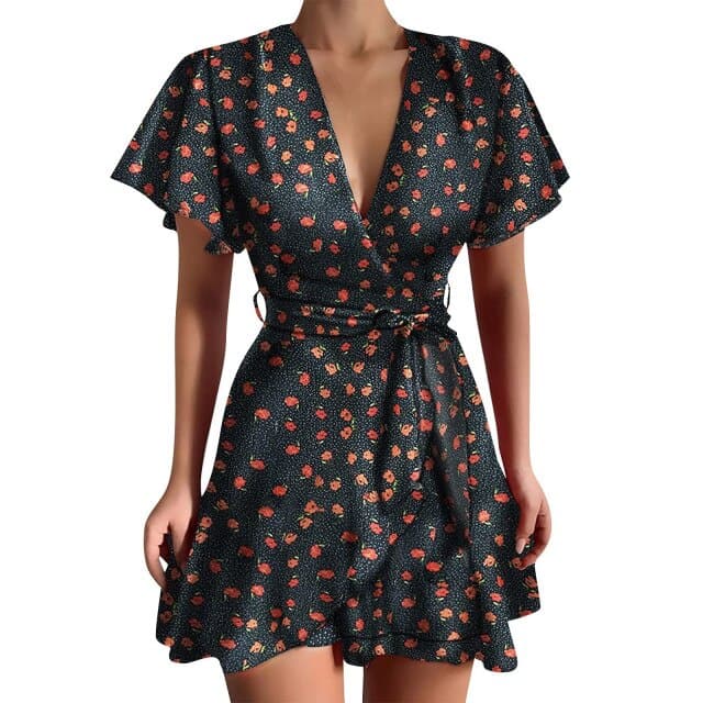 MW | Kurzes Vintage-Minikleid mit Schmetterlingsärmeln