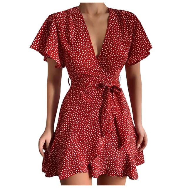 MW | Kurzes Vintage-Minikleid mit Schmetterlingsärmeln