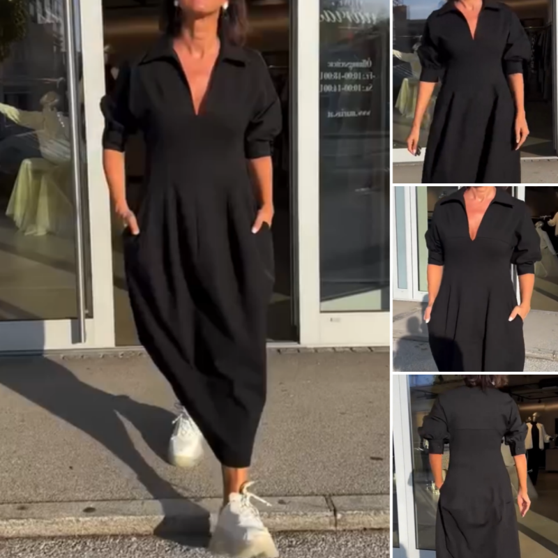MW | Elegantes Midikleid mit Revers und V-Ausschnitt