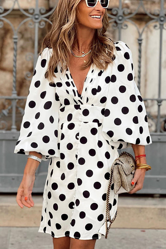 MW | Mini-Kleid mit Puffärmeln und Polka-Dot-Knöpfen