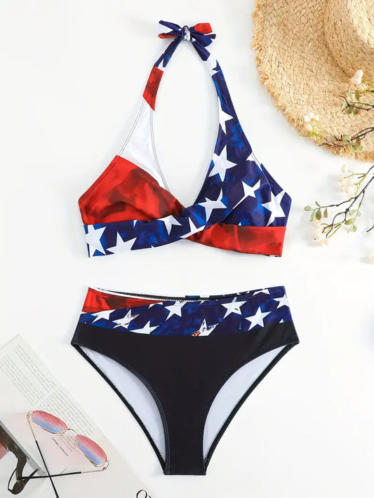 MW | Stylischer Random Print Halter Kreuz Bikini