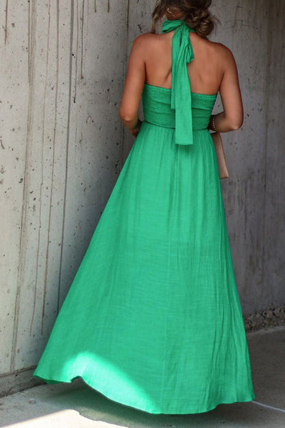 MW | Elmhurst Grünes Maxikleid mit plissiertem Neckholder