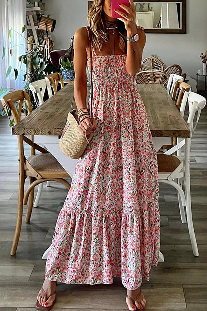 MW | Ready To Vacation Floral Print Maxi Kleid mit gesmokter Taille