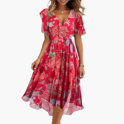 MW | Damen Sommer-Midikleid mit High-Low-Saum und V-Ausschnitt