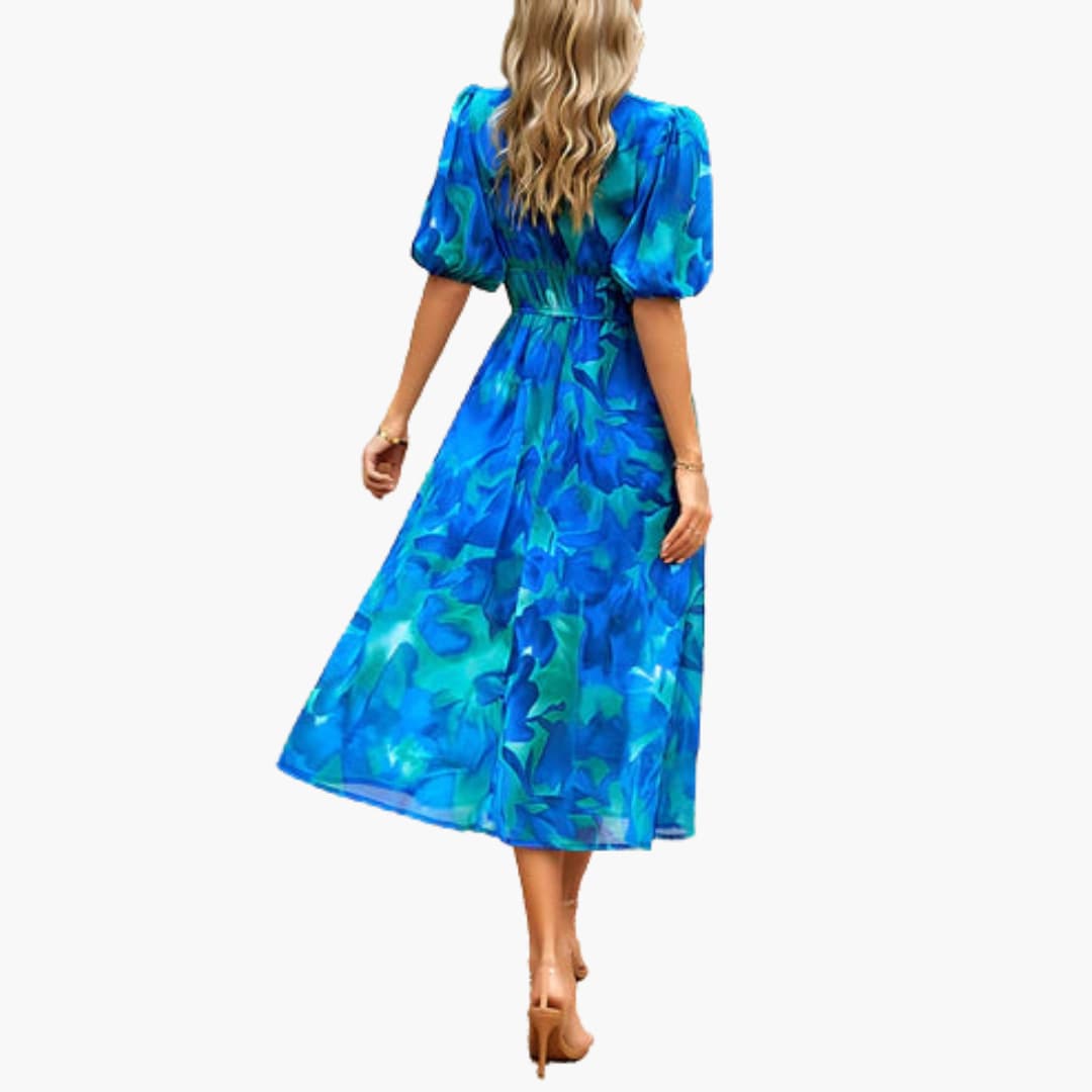 MW | Sommerliches Midikleid für Damen mit Blumendruck und Laternenärmeln
