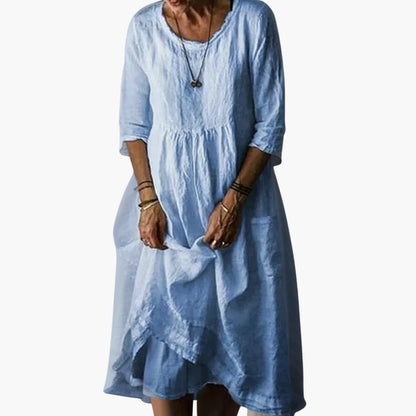MW | Damen Sommer Midikleid mit 3/4 Ärmeln und Falten