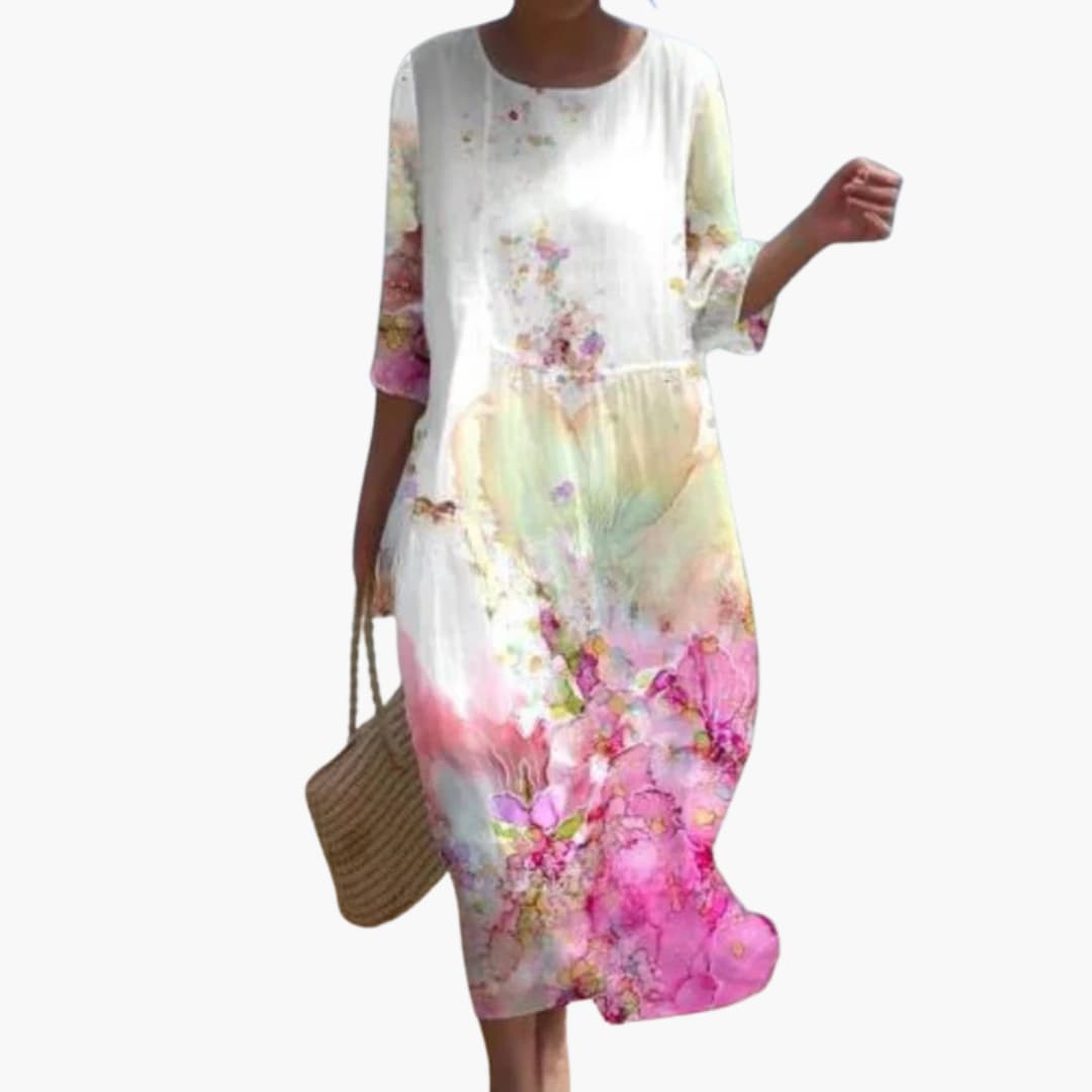MW | Damen geblümtes Midikleid mit 3/4 Ärmeln für den Sommer