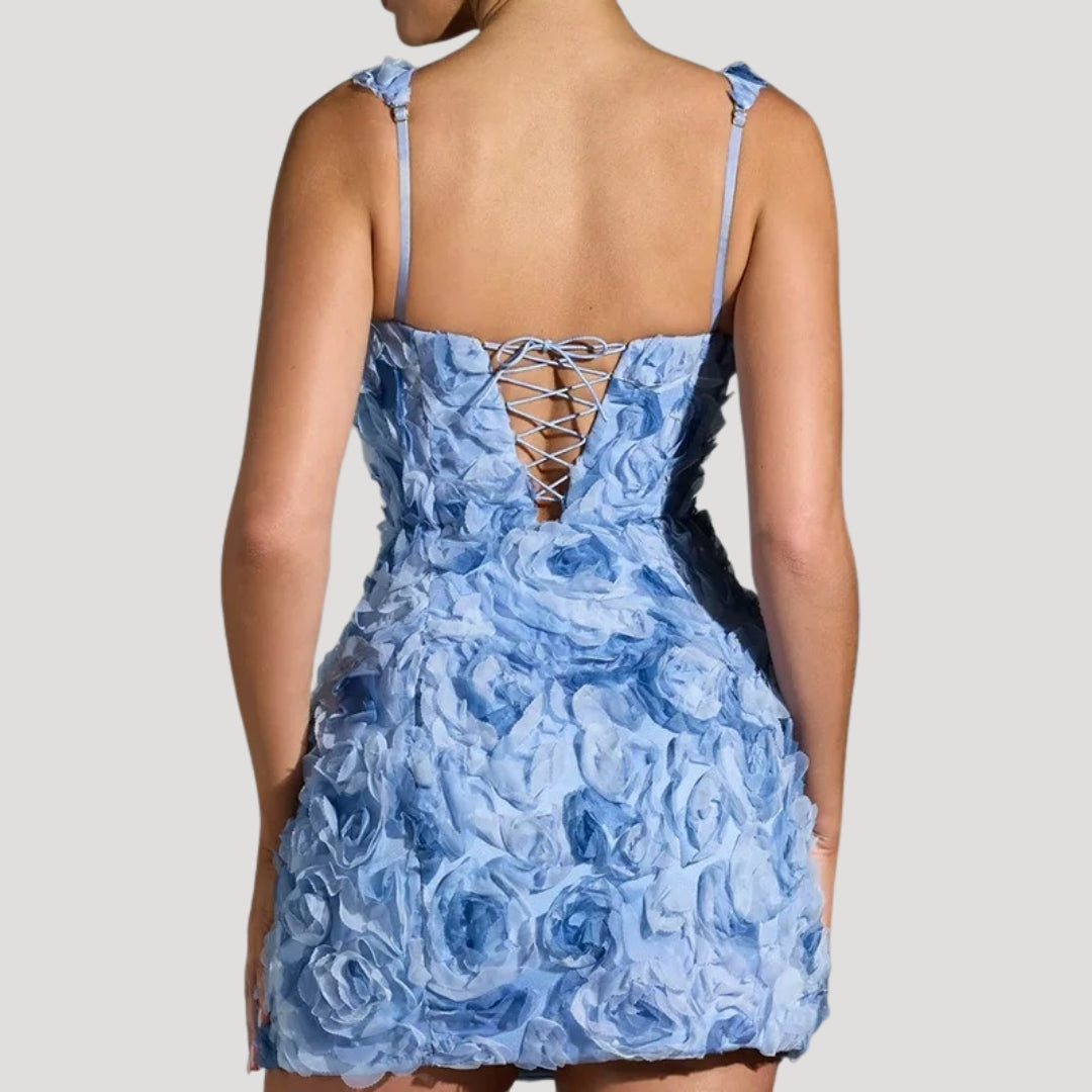 MW | Women's floral Mini-Kleid quadratischen Hals Korsett zurück