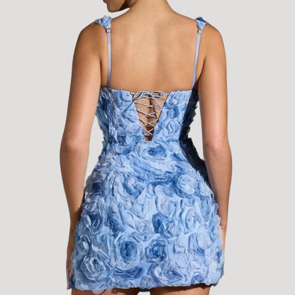 MW | Women's floral Mini-Kleid quadratischen Hals Korsett zurück