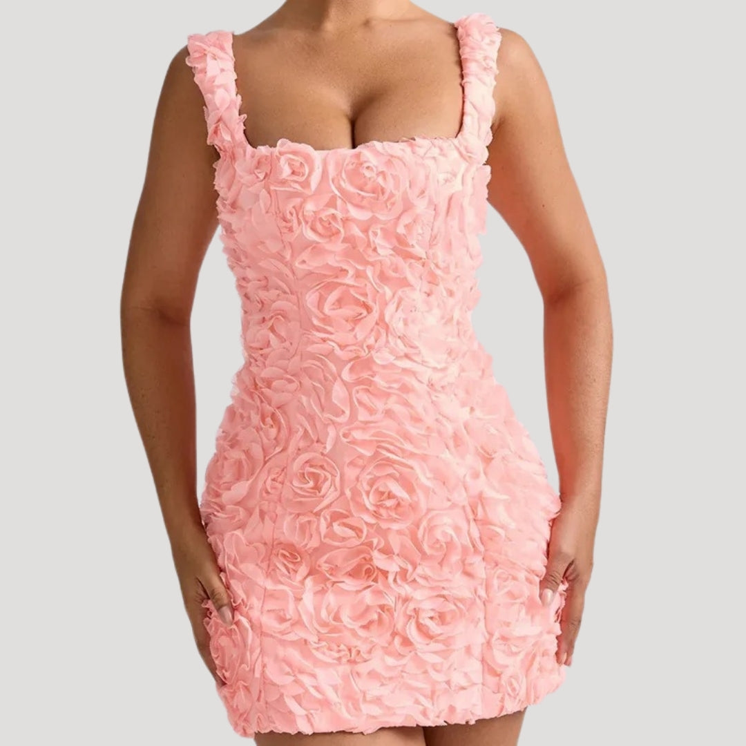 MW | Women's floral Mini-Kleid quadratischen Hals Korsett zurück