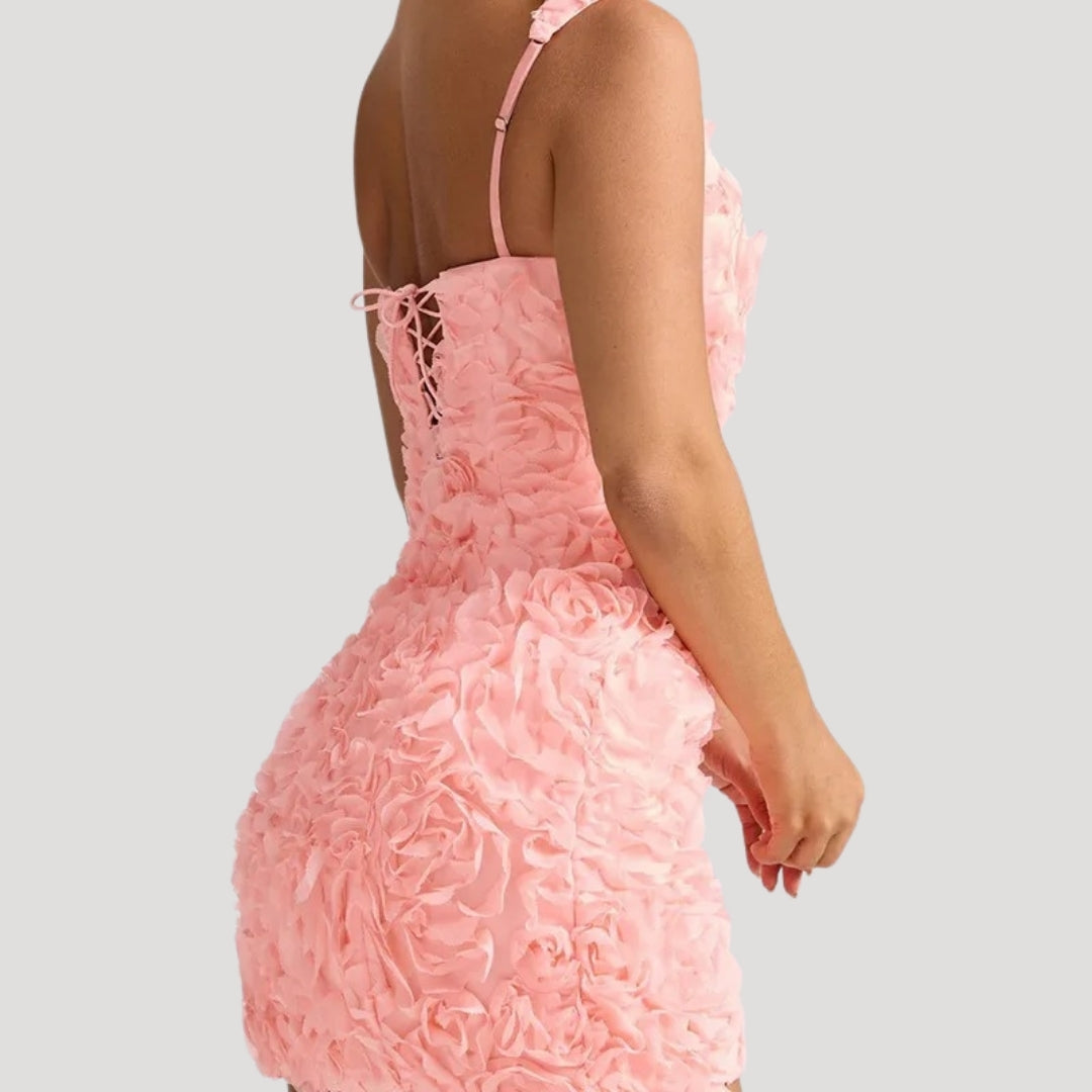 MW | Women's floral Mini-Kleid quadratischen Hals Korsett zurück