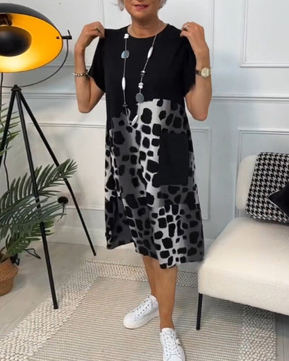 MW | Stilvolles kurzärmeliges Midikleid mit Leopardenmuster