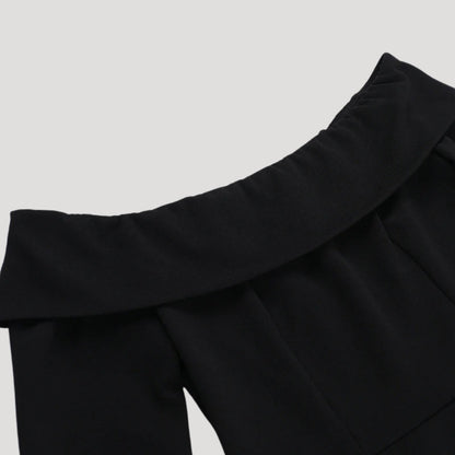 MW | Damen schulterfreies schwarzes Minikleid
