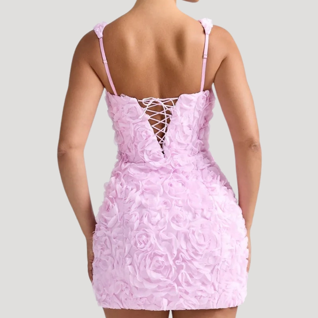 MW | Women's floral Mini-Kleid quadratischen Hals Korsett zurück