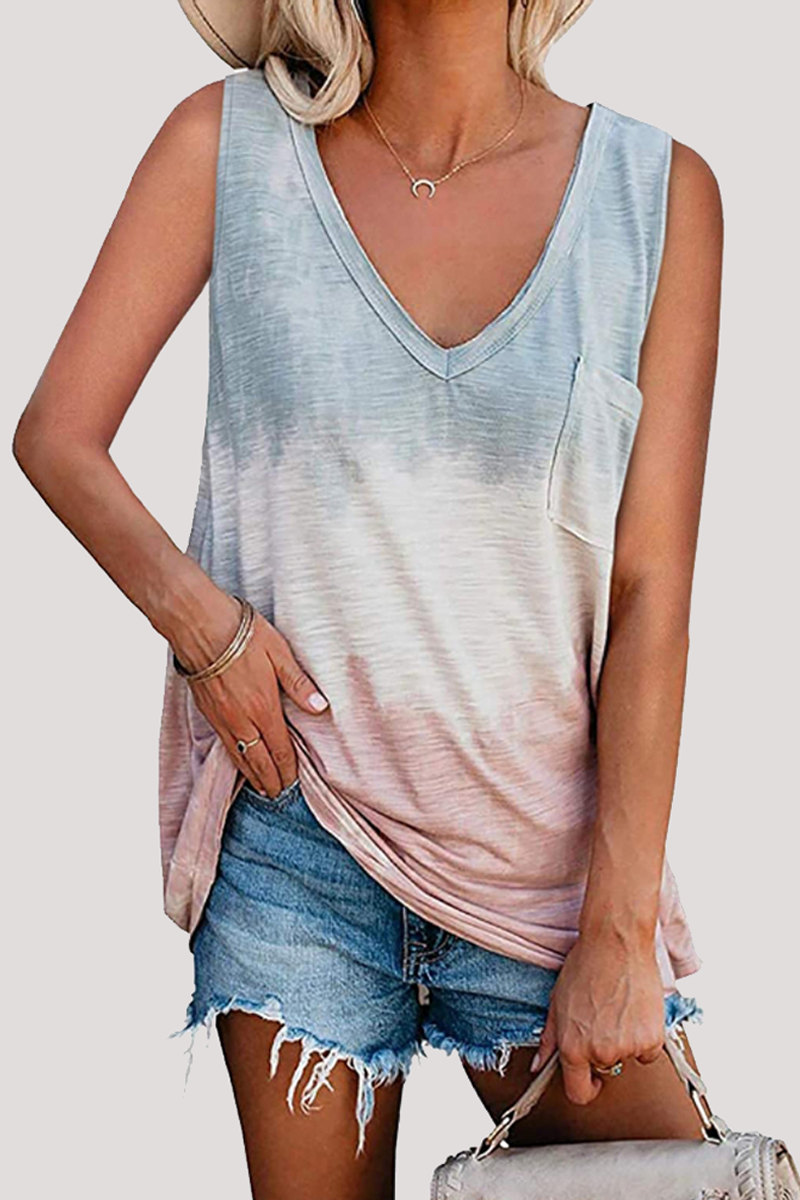 MW | Lässige Patchwork Krawatte Farbstoff Tasche V Hals T-Shirts