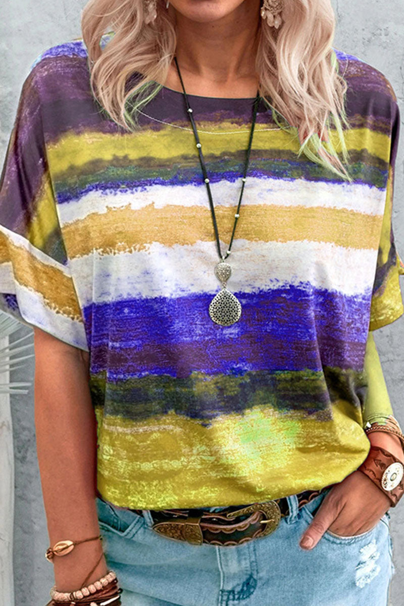 MW | Mode lässig allmählich ändern Patchwork O Hals T-Shirts