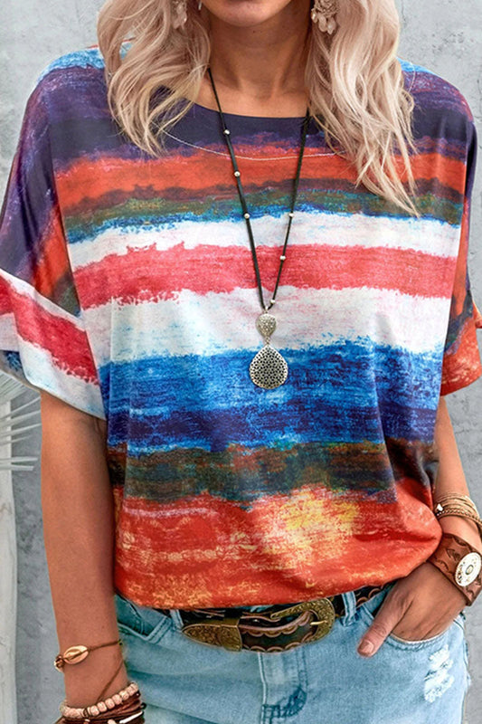 MW | Mode lässig allmählich ändern Patchwork O Hals T-Shirts