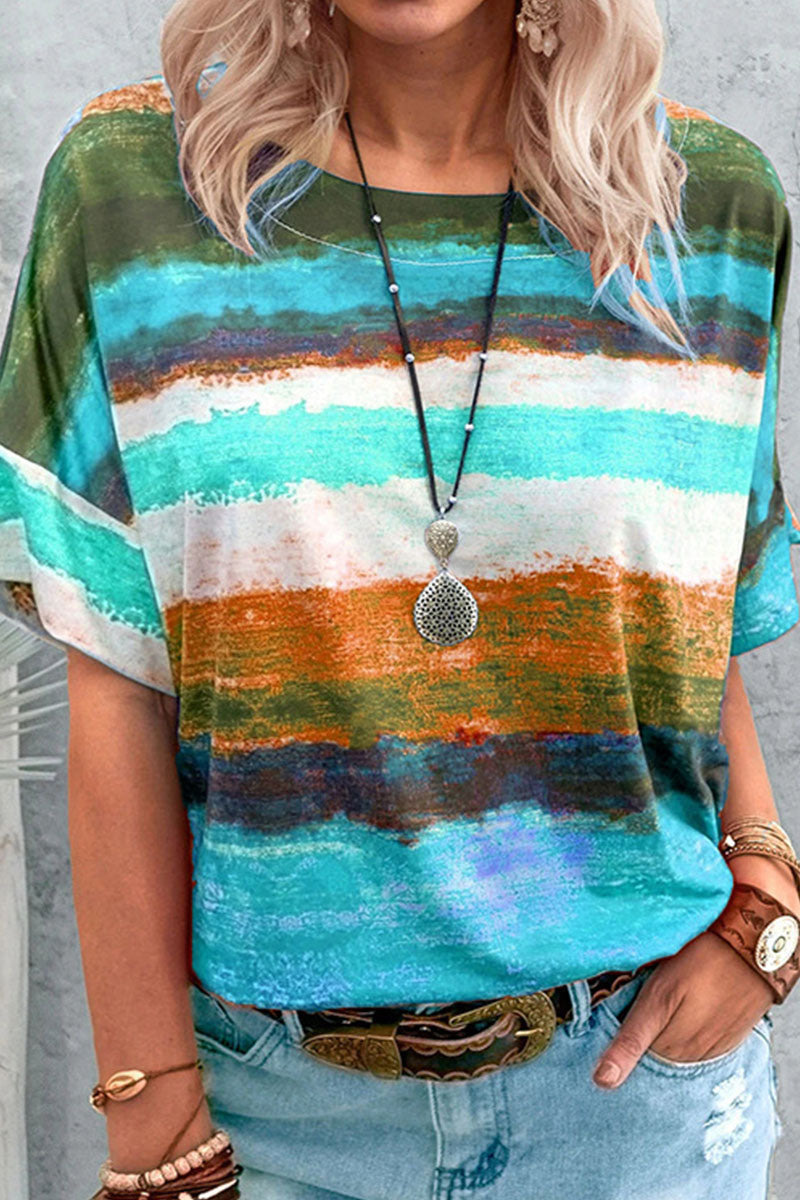 MW | Mode lässig allmählich ändern Patchwork O Hals T-Shirts