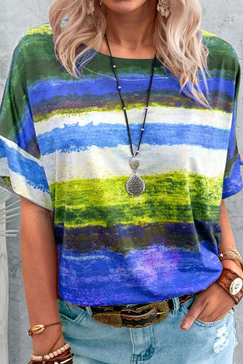 MW | Mode lässig allmählich ändern Patchwork O Hals T-Shirts
