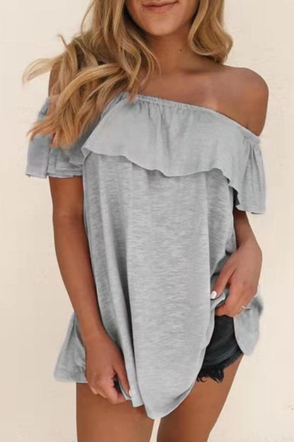 MW | Mode lässig solide Patchwork weg von der Schulter T-Shirts