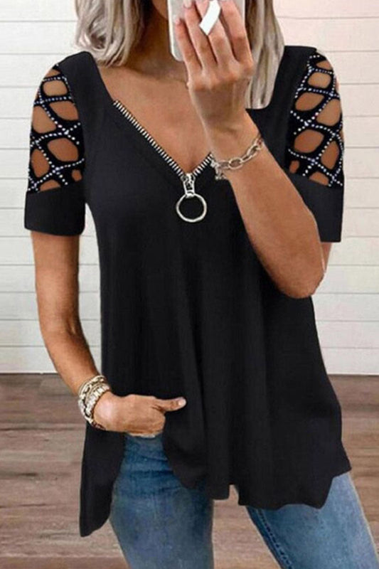 MW | Mode lässig solide Patchwork V-Ausschnitt T-Shirts