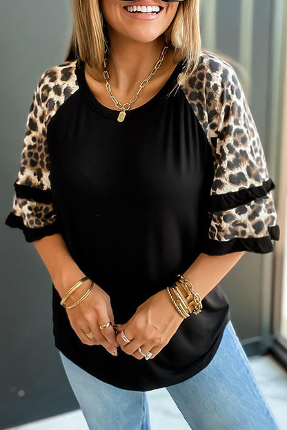 MW | Casual Print Leopard Patchwork O Neck T-Shirts (5 Farben)