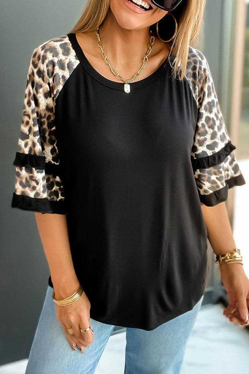 MW | Casual Print Leopard Patchwork O Neck T-Shirts (5 Farben)