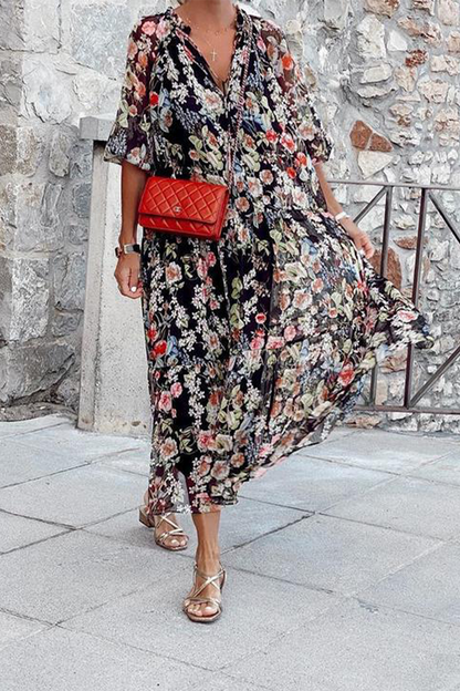 MW | Casual Print Patchwork V-Ausschnitt Kuchen Rock Kleider