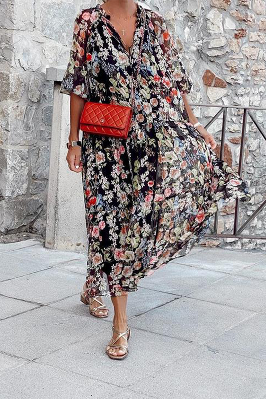 MW | Casual Print Patchwork V-Ausschnitt Kuchen Rock Kleider