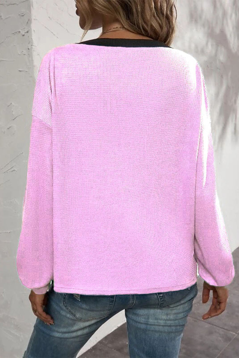 MW | Lässige solide Patchwork Knöpfe V-Ausschnitt T-Shirts (7 Farben)