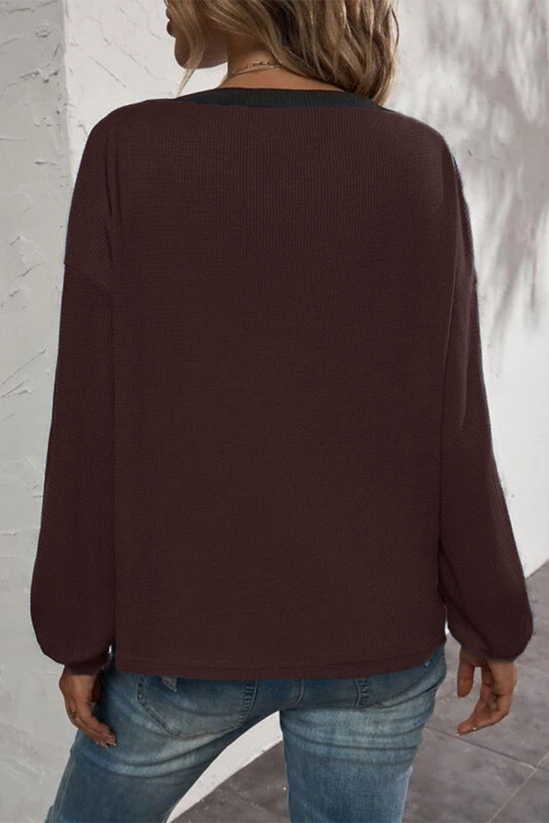MW | Lässige solide Patchwork Knöpfe V-Ausschnitt T-Shirts (7 Farben)