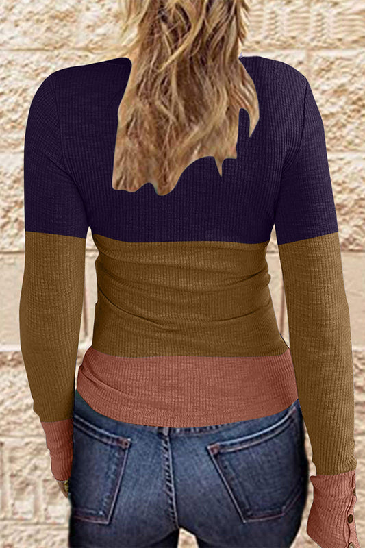 MW | Casual Gradual Change Farbe Block Patchwork Knöpfe O Neck T-Shirts (7 Farben)
